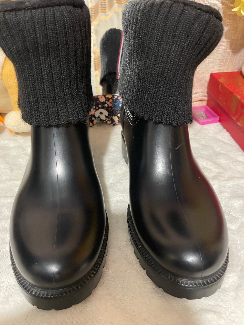 Tommy Hilfiger Black Women's Ankle Boots with Knit Cuff